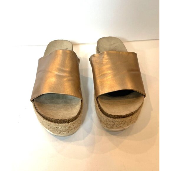 Report Metallic Bronze Jute Wrapped Platform Slides White Rubber Sole Size 8 - Picture 2 of 11